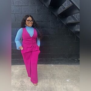 Women's Hot Pink Pants & Vest Set